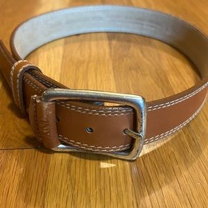 Leather Belt; Tan; Silver chunky buckle; Jones New York; Small;